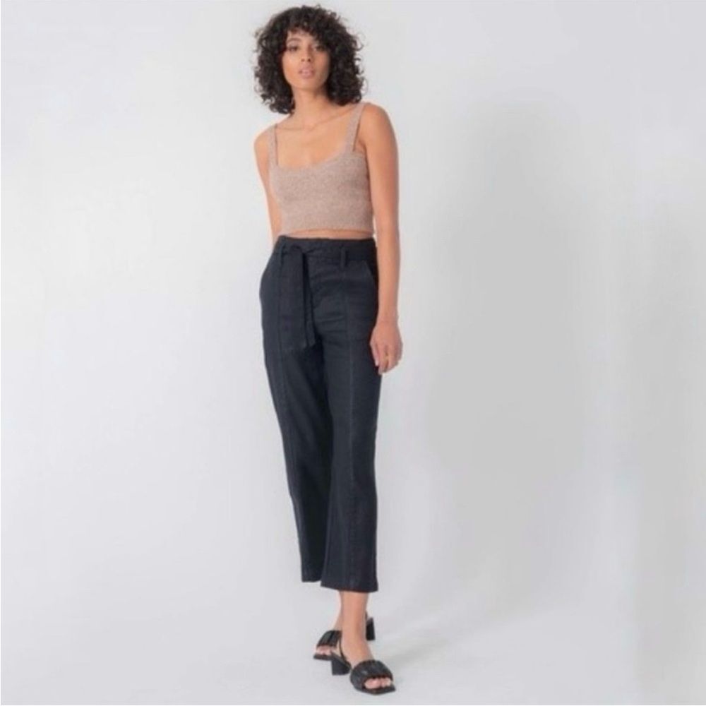 Level 99 Women's Bette Seamed Trouser Crop Pant in Bold Black Linen Blend 25